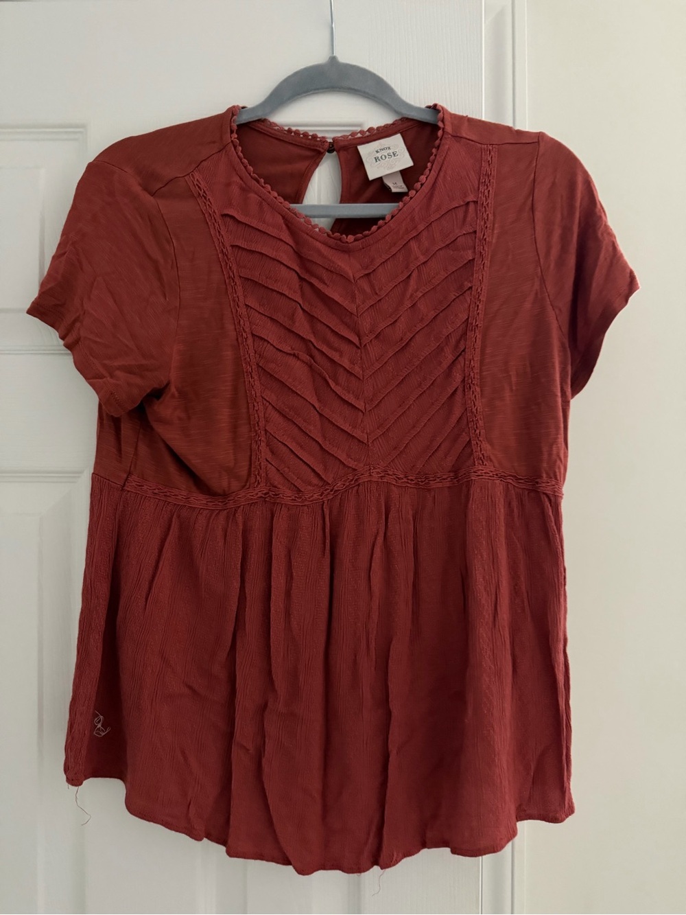 Rust Short-Sleeve Peasant Top